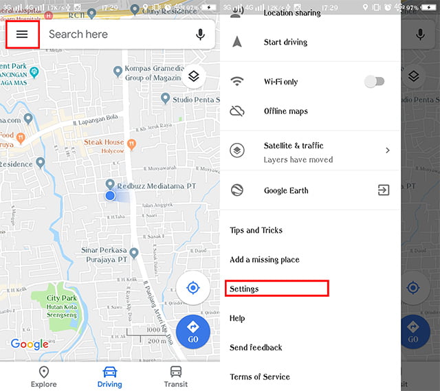 settings google maps