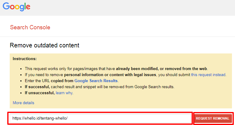 2. Menghapus URL Website menggunakan Google Remove Outdated Content
