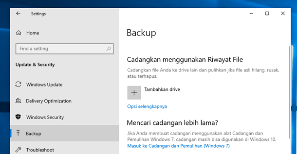 cara mengembalikan data hilang di flashdisk Melalui Windows Backup