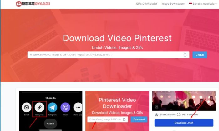 1. Download video Pinterest melalui situs downloader
