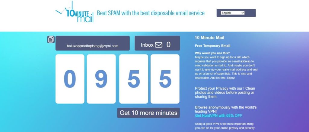 layanan email gratis terbaik 10 Minute Mail
