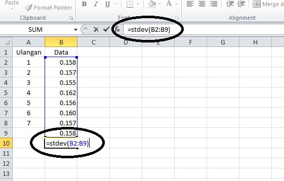 rumus standar deviasi excel