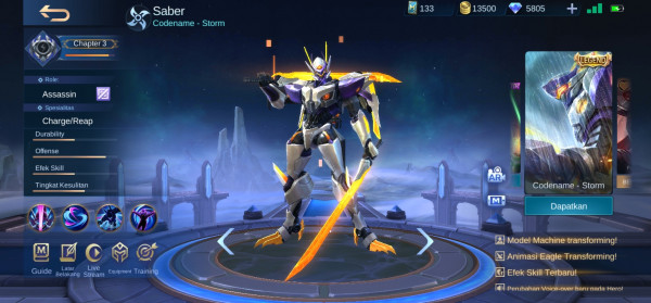 Cara Mudah Mendapatkan Skin Saber Codename Storm ML